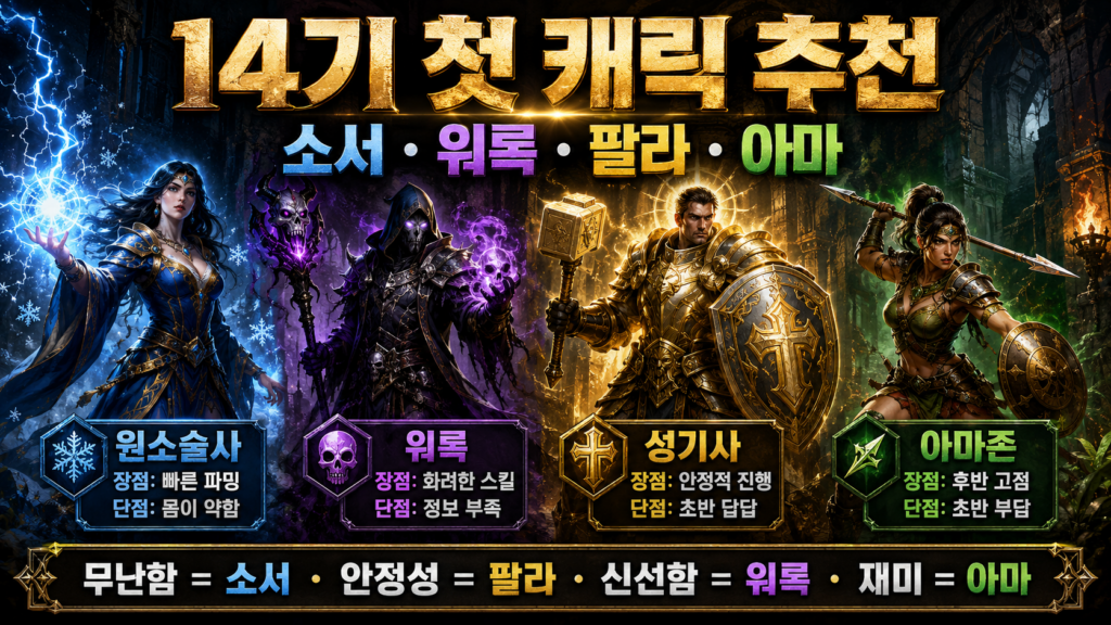 디아2 레저렉션 14기 캐릭터별 맨땅 장단점 분석