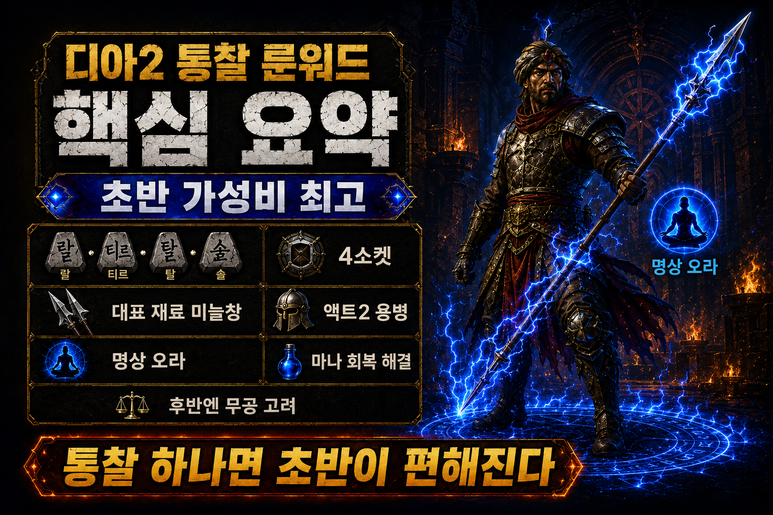 디아2 통찰 룬워드 완전정리｜초반 용병 무기와 명상 오라 핵심 공략