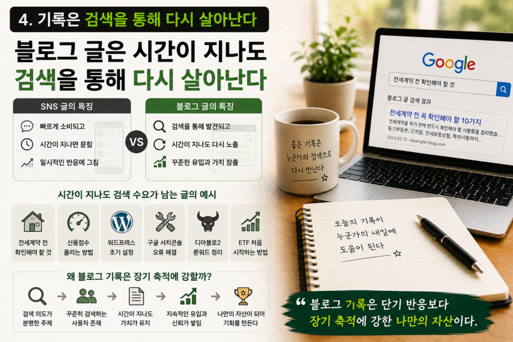 블로그 글은 시간이 지나도 검색을 통해 다시 살아난다