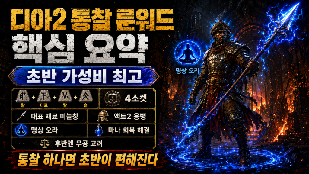 디아2 통찰 룬워드 핵심 요약과 명상 오라 정리