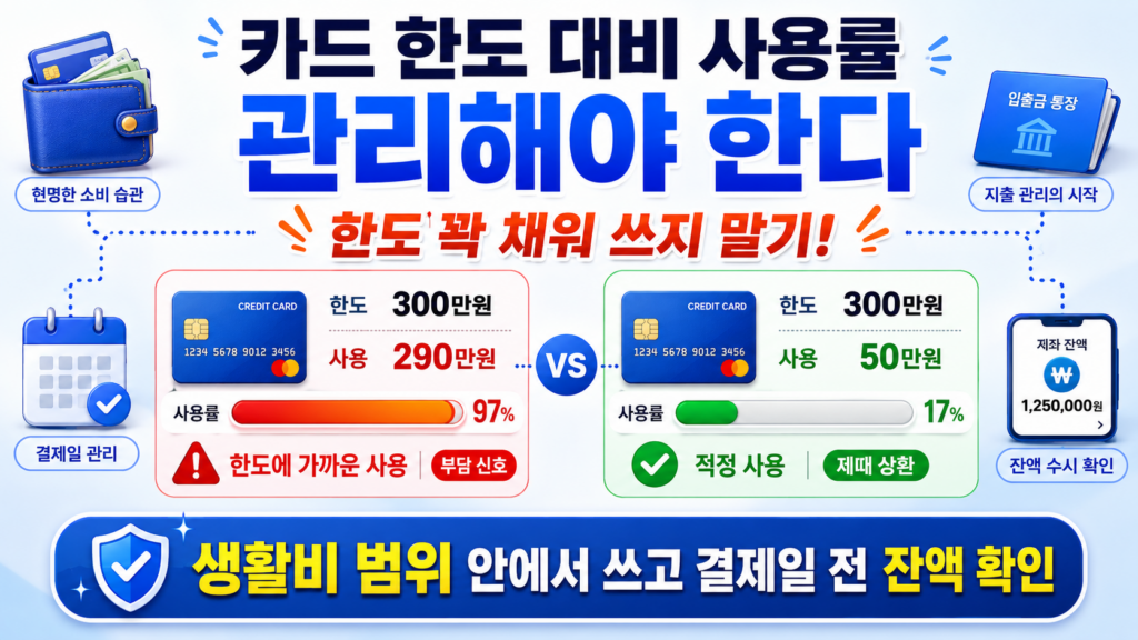 카드 한도 대비 사용률 관리해야 한다.
