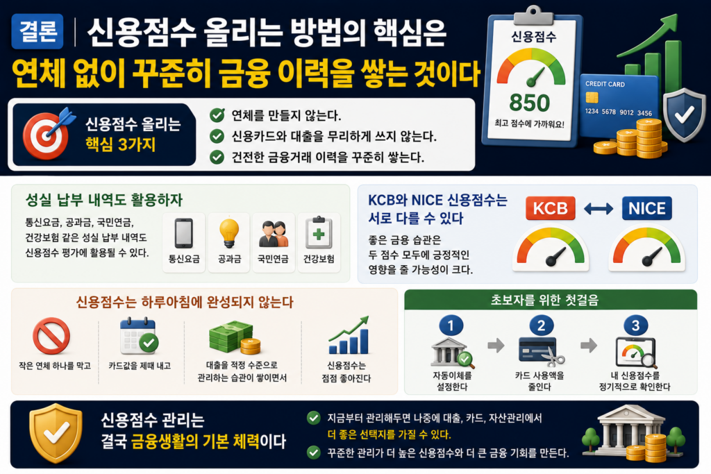 신용점수 연체없이 꾸준히 올리는것이 핵심

