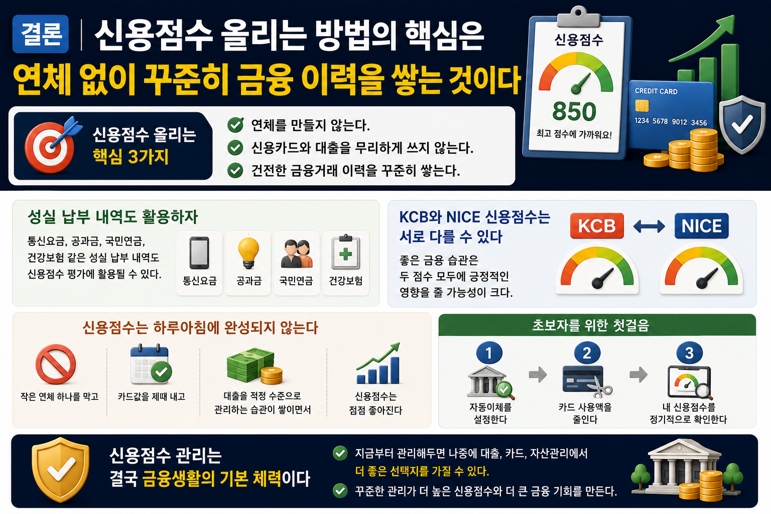 신용점수 관리 초보자 가이드｜KCB·NICE 점수 올리는 방법